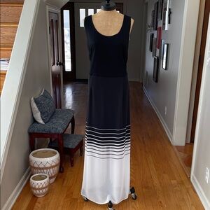 Black & White Striped Hem Sleeveless Maxi Dress
